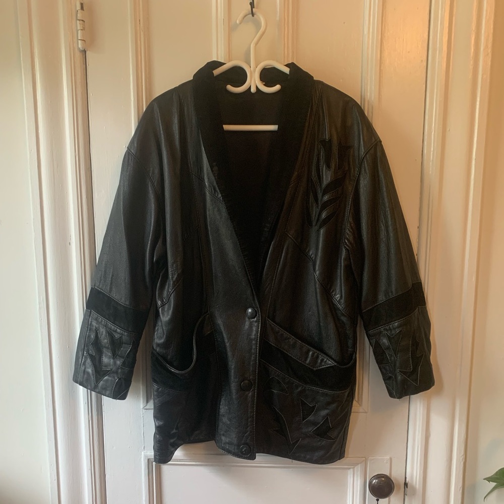 Vintage black leather suede detail jacket